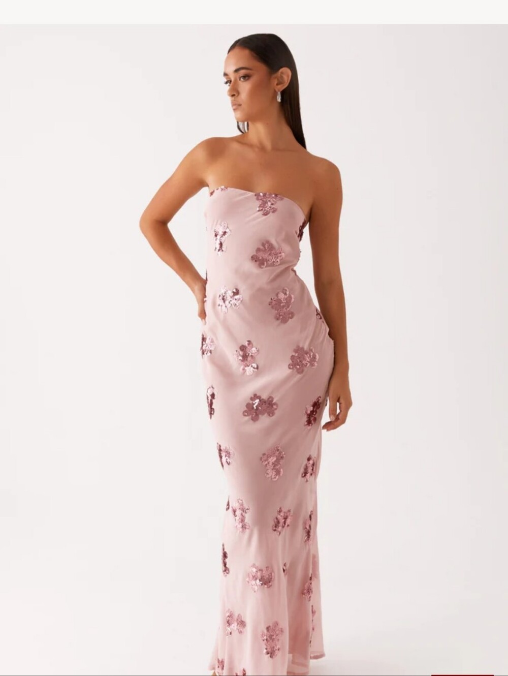 Peppermayo Blush Pink Strapless Sequin Floral Gown